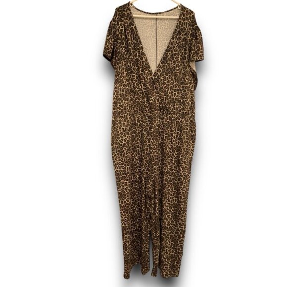 Plus Size Leopard Jumpsuit Cheetah Print Lounge One Piece Jump Suit Romper - Picture 1 of 14